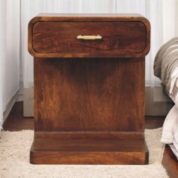 Rackhams Solid Wood Chestnut T-Bar Rounded Bedside Table - thumbnail 1