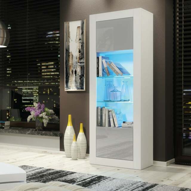 Rackhams 170cm Modern Display Cabinet – Grey High Gloss Doors - image 1