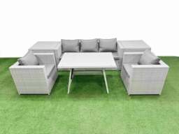 Rackhams Outdoor PE Rattan Sofa Armchair Set Patio Garden Furniture Sets with Cushions 2 Side Tables Light Grey 7 Pieces - thumbnail 1