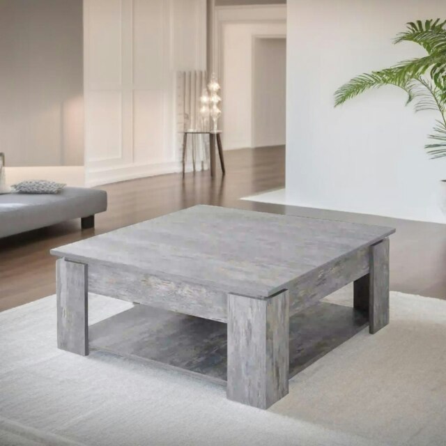 Rackhams 2 Tier Wooden Square Center Coffee Table Grey - image 1