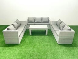 Rackhams Rattan Garden Outdoor Furniture Set 9 Seater Garden Sofa Oblong Coffee Table Set Light Grey Mixed - thumbnail 2