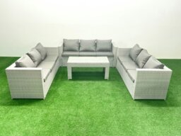 Rackhams Rattan Garden Outdoor Furniture Set 9 Seater Garden Sofa Oblong Coffee Table Set Light Grey Mixed - thumbnail 1
