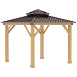 Rackhams 3x(3)M Double-Tier Hardtop Gazebo, Outdoor Patio Shelter, Brown - Brown - Galvanised Steel, Fir Wood - 300cm x 300cm x 300cm - thumbnail 2