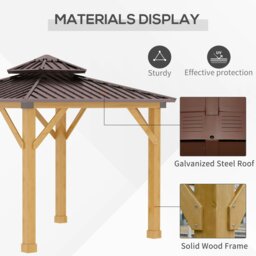 Rackhams 3x(3)M Double-Tier Hardtop Gazebo, Outdoor Patio Shelter, Brown - Brown - Galvanised Steel, Fir Wood - 300cm x 300cm x 300cm - thumbnail 4
