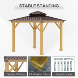 Rackhams 3x(3)M Double-Tier Hardtop Gazebo, Outdoor Patio Shelter, Brown - Brown - Galvanised Steel, Fir Wood - 300cm x 300cm x 300cm - thumbnail 5