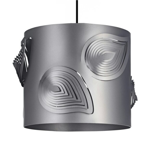 Rackhams Pearl Grey Solid Metal Easy Fit Pendant Shade with Laser Cut Leaves - image 1