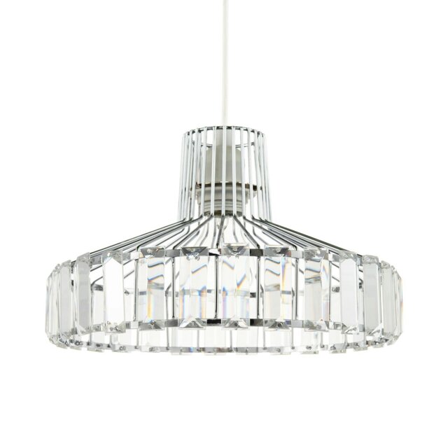 Rackhams Modern Chrome Plated Easy Fit Pendant Shade with Clear Acrylic Prisms - image 1