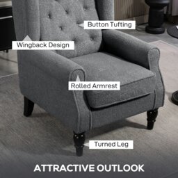 Rackhams Accent Armchair Home Furniture Retro Tufted Club Fabric Charcoal Grey - Charcoal grey - thumbnail 4