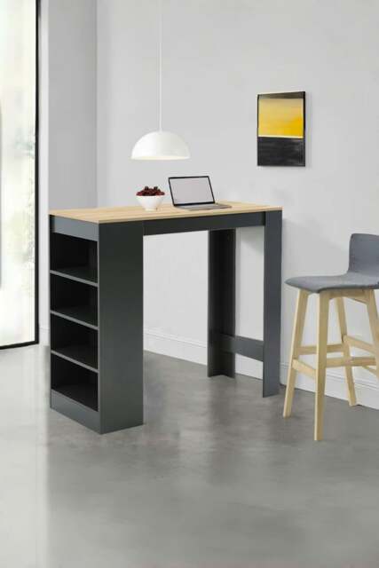 Rackhams Contrast Color Wooden Bar Table Dining Table with Open Shelves - Black - image 1