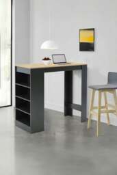 Rackhams Contrast Color Wooden Bar Table Dining Table with Open Shelves - Black