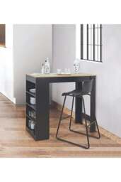 Rackhams Contrast Color Wooden Bar Table Dining Table with Open Shelves - Black - thumbnail 6