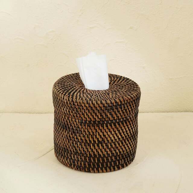 Rackhams Rattan Round Tissue holder - 4 Colours - Dark Brown - image 1