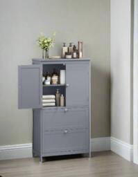 Rackhams Grey Bathroom Storage Cabinet Kitchen Cupboard with 2 Drawers, 2 Doors & Adjustable Shelf - thumbnail 6
