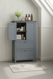 Rackhams Grey Bathroom Storage Cabinet Kitchen Cupboard with 2 Drawers, 2 Doors & Adjustable Shelf - thumbnail 1