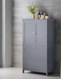 Rackhams Grey Bathroom Storage Cabinet Kitchen Cupboard with 2 Drawers, 2 Doors & Adjustable Shelf - thumbnail 2