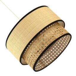 Rackhams Modern Double Tier Real Natural Rattan Pendant Shade with Black Trims - thumbnail 4