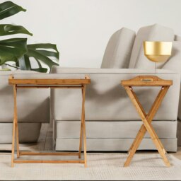 Rackhams Wooden Folding Side Table With Detachable Serving Tray Brown - thumbnail 2