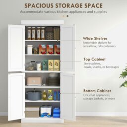 Rackhams Modern Kitchen Storage Cabinet, 6-Tier Shelves W/ 4 Adjustable, White - White - thumbnail 4
