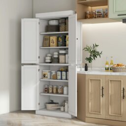 Rackhams Modern Kitchen Storage Cabinet, 6-Tier Shelves W/ 4 Adjustable, White - White