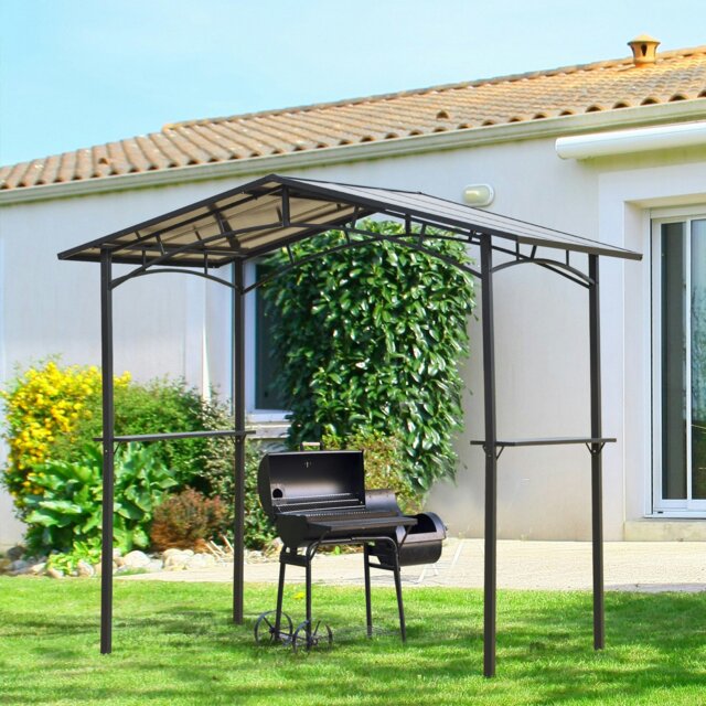 Rackhams 8ft x 5ft Outdoor BBQ Protective Gazebo Aluminium Frame w/ 2 Shelves - Black - Aluminium, Steel, PC - 246cm x 149cm x 230cm - image 1