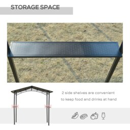 Rackhams 8ft x 5ft Outdoor BBQ Protective Gazebo Aluminium Frame w/ 2 Shelves - Black - Aluminium, Steel, PC - 246cm x 149cm x 230cm - thumbnail 4