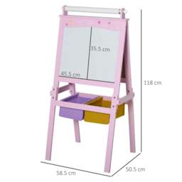 Rackhams Kids Easel 3 in 1 Wooden Art Easel with Paper Roll Double-Sided Chalkboard & Whiteboard with Storage Baskets for Toddler Girls, Pink - thumbnail 3