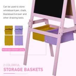 Rackhams Kids Easel 3 in 1 Wooden Art Easel with Paper Roll Double-Sided Chalkboard & Whiteboard with Storage Baskets for Toddler Girls, Pink - thumbnail 5