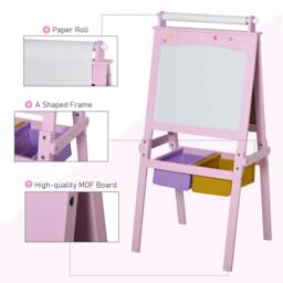 Rackhams Kids Easel 3 in 1 Wooden Art Easel with Paper Roll Double-Sided Chalkboard & Whiteboard with Storage Baskets for Toddler Girls, Pink - thumbnail 6