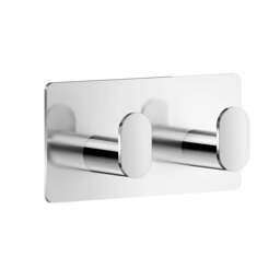 Rackhams Polished Stainless Steel Double Towel Hook (96 x 48mm) Self Adhesive Bathroom Wall Mounted