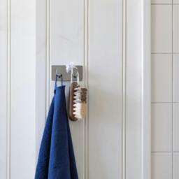 Rackhams Polished Stainless Steel Double Towel Hook (96 x 48mm) Self Adhesive Bathroom Wall Mounted - thumbnail 3