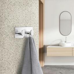 Rackhams Polished Stainless Steel Double Towel Hook (96 x 48mm) Self Adhesive Bathroom Wall Mounted - thumbnail 2