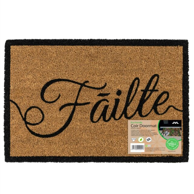 Rackhams Eco-Friendly Latex Backed Coir Entrance Doormat, 40x60cm - Failte - 1 - Brown - image 1