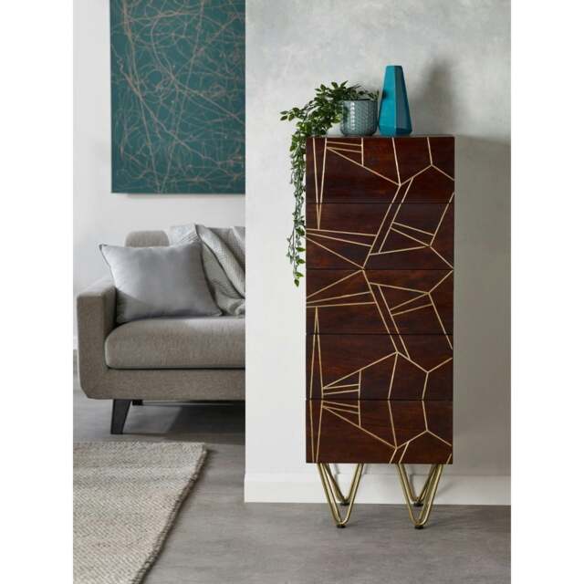 Rackhams Tall Chest of drawers Bishop Dark Mango - Wood - 5 - 45CM X 40CM X 120CM (LXDXH) - image 1
