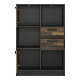Rackhams Brooklyn Low Bookcase with 2 Doors and 2 Drawers in Walnut and Dark Matera Grey - Walnut and Dark Matera Grey - Wood - 1 - thumbnail 2