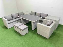 Rackhams Patio Garden Furniture Sets with Black Glass Top Dining Table 3 Seater Sofa Armchair 2 Side Tables 2 Small Stool Light Grey - thumbnail 2