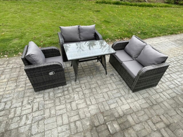 Rackhams Outdoor Garden Dining Sets Rattan Furniture With Dining Table Armchairs Love Sofa Dark Grey Mixed - image 1