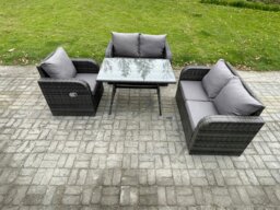 Rackhams Outdoor Garden Dining Sets Rattan Furniture With Dining Table Armchairs Love Sofa Dark Grey Mixed - thumbnail 2
