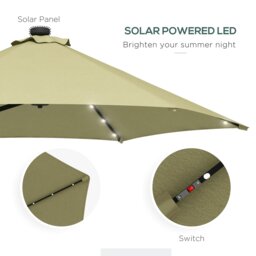 Rackhams 3m Cantilever Garden Umbrella Parasol with Solar LED and Easy Lever with Cross Base and Waterproof Cover, Outdoor Sun Shades - Beige - Black - Φ290 x 260Hcm - thumbnail 5