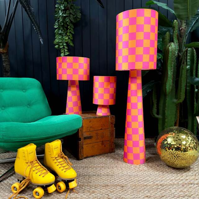 Rackhams Portable Checkerboard Velvet lamps in Tutti Frutti - Maxi - 112cm Height - Rechargeable LED Bulb - image 1