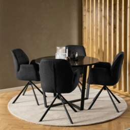 Rackhams Amble Round Dining Table with Black Marble Melamine Top & Black Legs - Black - No - Black - thumbnail 3