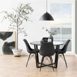 Rackhams Amble Round Dining Table with Black Marble Melamine Top & Black Legs - Black - No - Black - thumbnail 6