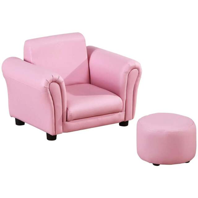 Rackhams Toddler Chair Single Seater Kids Sofa Set, 54 x 42 x 41cm, Kids Sofa with Stool, Pink - image 1