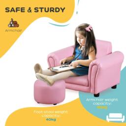 Rackhams Toddler Chair Single Seater Kids Sofa Set, 54 x 42 x 41cm, Kids Sofa with Stool, Pink - thumbnail 5