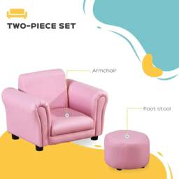 Rackhams Toddler Chair Single Seater Kids Sofa Set, 54 x 42 x 41cm, Kids Sofa with Stool, Pink - thumbnail 4
