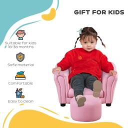 Rackhams Toddler Chair Single Seater Kids Sofa Set, 54 x 42 x 41cm, Kids Sofa with Stool, Pink - thumbnail 6
