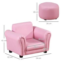 Rackhams Toddler Chair Single Seater Kids Sofa Set, 54 x 42 x 41cm, Kids Sofa with Stool, Pink - thumbnail 3