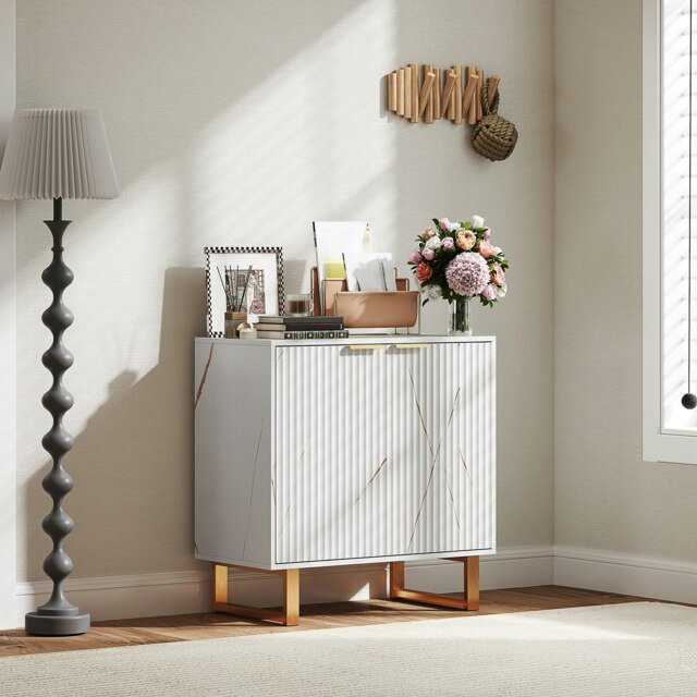 Rackhams Sideboard, Buffet Cabinet with 2 Doors and Adjustable Shelves, Black - White - image 1