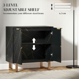 Rackhams Sideboard, Buffet Cabinet with 2 Doors and Adjustable Shelves, Black - White - thumbnail 5
