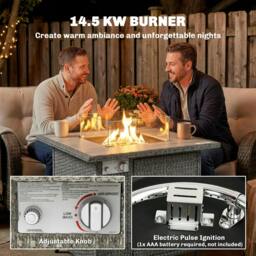 Rackhams Rattan Gas Fire Pit Table with Rain Cover, Wind Guard, 14.5 KW - 1 - 71L x 71W x 62H cm - 71 - thumbnail 5