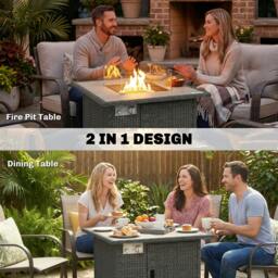Rackhams Rattan Gas Fire Pit Table with Rain Cover, Wind Guard, 14.5 KW - 1 - 71L x 71W x 62H cm - 71 - thumbnail 4